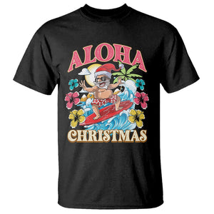 Aloha Hawaiian Christmas Mele Kalikimaka Tropical Xmas Surfing Santa T Shirt TS02 Black Printyourwear