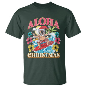 Aloha Hawaiian Christmas Mele Kalikimaka Tropical Xmas Surfing Santa T Shirt TS02 Dark Forest Green Printyourwear