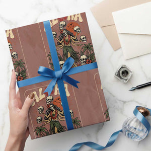 Aloha Skull Wrapping Paper Roll Hibiscus Flower Hula Dancer Dark Tropical Beach Gothic Hawaiian Vibe TS10 Mocha Print Your Wear
