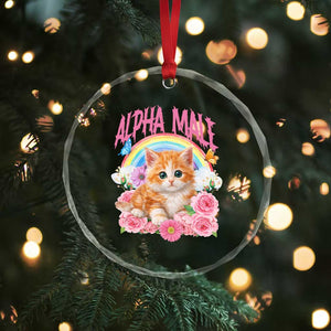 Alpha Male Funny Cat Crystal Glass Ornament Vintage 90s Kitten Rainbow Floral Butterflies