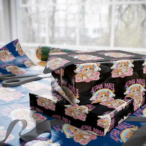 Alpha Male Funny Cat Wrapping Paper Roll Vintage 90s Kitten Rainbow Floral Butterflies