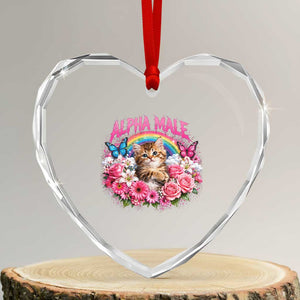 Alpha Male Heart Crystal Glass Ornament Funny Cat Kitten Meme Rainbow Floral TS10 Transparent Glass 3'' Heart Print Your Wear