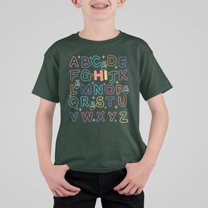 1st Day Of School Alphabet T Shirt For Kid Hi V Sign Abcd Pre K Kindergarten TS02 Dark Forest Green Printyourwear