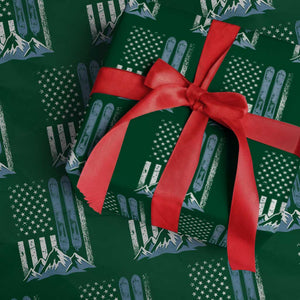 Alpine Skiing Skier Wrapping Paper Roll Vintage American Flag Winter Sport TS11 Green Print Your Wear