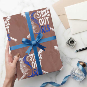 ALS Awareness Wrapping Paper Roll Blue Ribbon Baseball Strike Out ALS Support TS10 Mocha Print Your Wear
