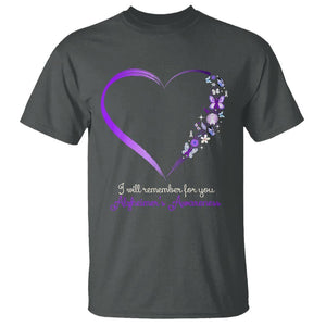 Alzheimer's And Brain Awareness T Shirt I Will Remember For You Daisy Flower Butterfly TS11 Dark Heather Print Your Wear