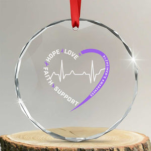 Alzheimers Awareness Heart Heartbeat Purple Ribbon Crystal Glass Ornament Hope Love Faith Support