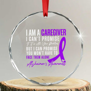Alzheimer's Caregiver Support Crystal Glass Ornament Purple Ribbon Hope Graphic