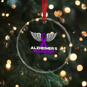 Alzheimers Warrior Crystal Glass Ornament Purple Ribbon Angel Wings Memory Support Gift
