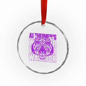 Alzheimer's Warrior Crystal Glass Ornament Purple Tiger Ribbon Support Graphic