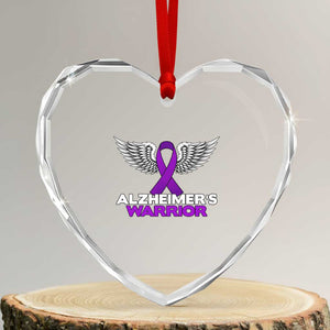 Alzheimers Warrior Heart Crystal Glass Ornament Purple Ribbon Angel Wings Memory Support Gift