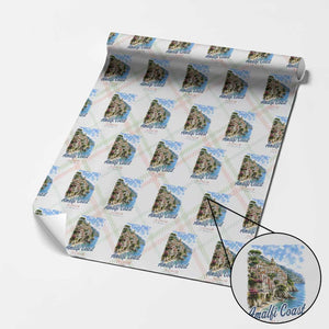 Amalfi Coast Wrapping Paper Roll La Dolce Vita Italy Coastal Village Vintage Mediterranean Paradise