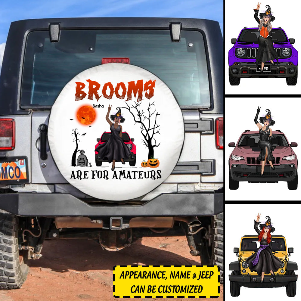 Custom Jeep Tire Cover With Camera Hole, Brooms Are For Amateurs Halloween Jeep Tire Covers CTM Custom - Printyourwear