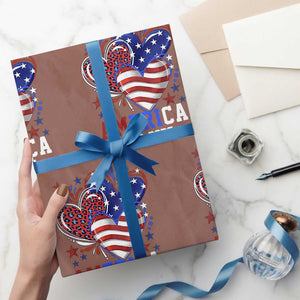 America 1776-2026 Patriotic Hearts Wrapping Paper Roll Semiquincentennial 250th Anniversary Red White Blue Stars and Stripes TS02 Mocha Print Your Wear