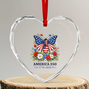 America 250 Patriotic Butterfly Floral Graphic Heart Crystal Glass Ornament American Flag Wings Watercolor Wildflowers 1776 to 2026 Semiquincentennial