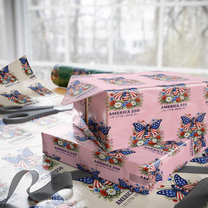 America 250 Patriotic Butterfly Floral Graphic Wrapping Paper Roll American Flag Wings Watercolor Wildflowers 1776 to 2026 Semiquincentennial
