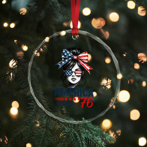 America 250 Years Crystal Glass Ornament 250th Anniversary USA Patriotic Girl Messy Bun 1776 2026 TS10 Print Your Wear
