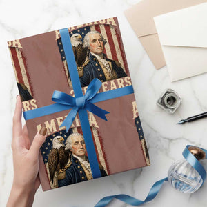 America 250 Years George Washington Wrapping Paper Roll Retro Eagle 250th Anniversary USA Flag 1776 2026