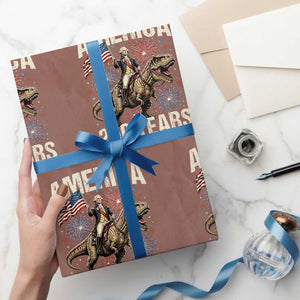 America 250 Years George Washington Riding Tyrannosaurus Rex Wrapping Paper Roll TS11 Mocha Print Your Wear