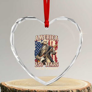 America 250 Years George Washington Rock Star Heart Crystal Glass Ornament Funny Electric Guitar Player Vintage American Flag 1776 to 2026 Semiquincentennial