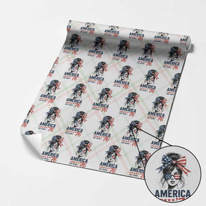America 250 Years Wrapping Paper Roll 250th Anniversary USA Patriotic Girl Messy Bun 1776 2026