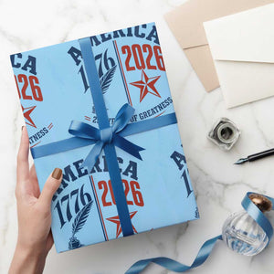 America 250 Years of Greatness Patriotic Wrapping Paper Roll Vintage 1776 to 2026 Quill and Star Semiquincentennial