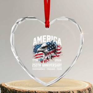 America 250th Anniversary Heart Crystal Glass Ornament USA Patriotic Eagle 1776 2026 Independence Freedom Pride TS11 Transparent Glass 3'' Heart Print Your Wear