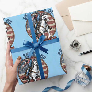 250th Anniversary USA Wrapping Paper Roll American Flag Cowboy Rodeo 4th of July TS14 Light Blue Print Your Wear