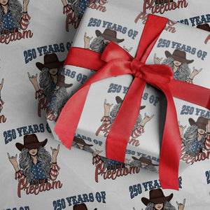 250th Anniversary USA Wrapping Paper Roll Western Cowgirl American Flag 4th of July TS14 White Print Your Wear