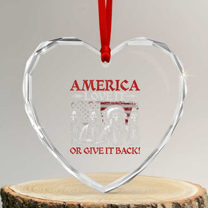 America Love It Or Give It Back Heart Crystal Glass Ornament Native American Chiefs USA Flag