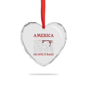America Love It Or Give It Back Heart Crystal Glass Ornament Native American Chiefs USA Flag