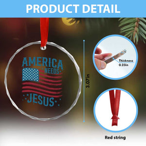 America Needs Jesus Crystal Glass Ornament 4th of July Christian TS14 Print Your Wear