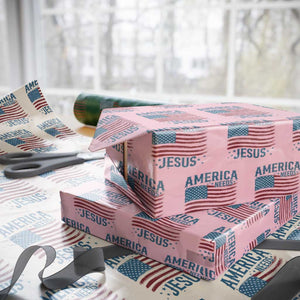 America Needs Jesus Wrapping Paper Roll 4th of July Christian TS14 Light Pink Print Your Wear