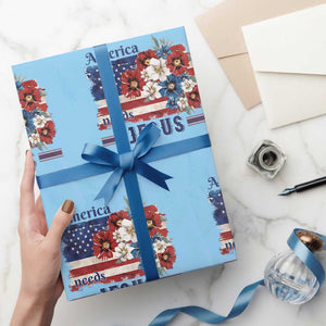America Needs Jesus Wrapping Paper Roll Christian Floral US Flag 4th of July TS14 Light Blue Print Your Wear