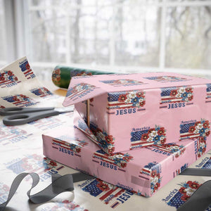 America Needs Jesus Wrapping Paper Roll Christian Floral US Flag 4th of July TS14 Light Pink Print Your Wear