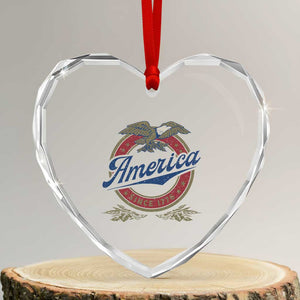America Since 1776 Heart Crystal Glass Ornament 4th of July Retro Vintage Patriotic Eagle Pride TS02 Transparent Glass 3'' Heart Print Your Wear