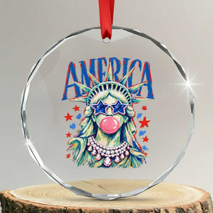 America Statue of Liberty Blowing Bubblegum Crystal Glass Ornament Star and Glasses Patriotic Summer Vibes Graphic TS02 Transparent Glass 3'' Circle Print Your Wear