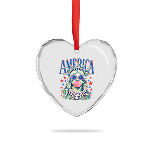 America Statue of Liberty Blowing Bubblegum Heart Crystal Glass Ornament Star and Glasses Patriotic Summer Vibes Graphic