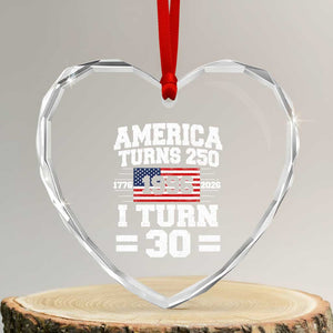 America Turns 250 I Turn 30 Heart Crystal Glass Ornament Vintage 1996 30th Birthday 250th Anniversary USA Flag 30 Year Old Gift