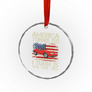 America Turns 250 I Turn 35 1991 35th Birthday Crystal Glass Ornament Sports Car Retro Americana
