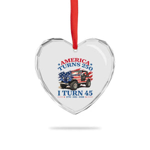 America Turns 250 I Turn 45 1981 45th Birthday Heart Crystal Glass Ornament Compact Classic Off-road SUV