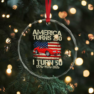 America Turns 250 I Turn 50 1976 50th Birthday Crystal Glass Ornament Sports Car Retro Americana