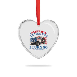 America Turns 250 I Turn 50 1976 50th Birthday Heart Crystal Glass Ornament Compact Classic Off-road SUV