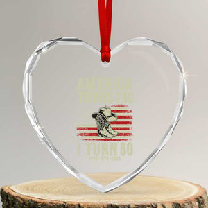 America Turns 250 I Turn 50 1976 50th Birthday Heart Crystal Glass Ornament Patriotic Cowboy Cowgirl Rodeo 4th of July