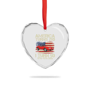America Turns 250 I Turn 50 1976 50th Birthday Heart Crystal Glass Ornament Sports Car Retro Americana