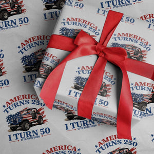 America Turns 250 I Turn 50 1976 50th Birthday Wrapping Paper Roll Compact Classic Off-road SUV TS14 White Print Your Wear