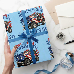 America Turns 250 I Turn 50 1976 50th Birthday Wrapping Paper Roll Compact Classic Off-road SUV TS14 Light Blue Print Your Wear