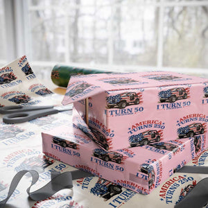 America Turns 250 I Turn 50 1976 50th Birthday Wrapping Paper Roll Compact Classic Off-road SUV