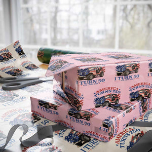 America Turns 250 I Turn 50 1976 50th Birthday Wrapping Paper Roll Compact Classic Off-road SUV TS14 Light Pink Print Your Wear