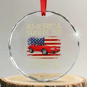 America Turns 250 I Turn 75 1951 75th Birthday Crystal Glass Ornament Sports Car Retro Americana